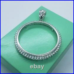 Sterling Silver Cubic Zirconia Silver Eagle Bezel CZ Halo 41 mm Coins Prong Back