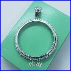 Sterling Silver Cubic Zirconia Silver Eagle Bezel CZ Halo 41 mm Coins Prong Back