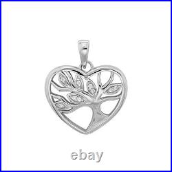 Sterling Silver Cubic Zirconia Tree Of Life Heart Pendant