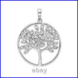 Sterling Silver Cubic Zirconia Tree Of Life Round Pendant