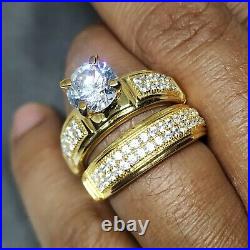 Sterling Silver Cubic Zirconia Trio His Her Bridal Set Engagement Ring Band