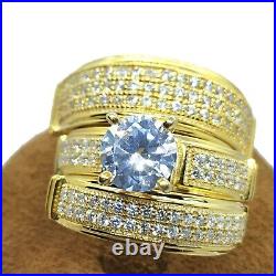 Sterling Silver Cubic Zirconia Trio His Her Bridal Set Engagement Ring Band