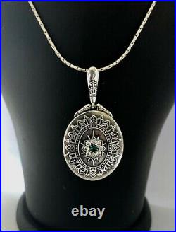 Sterling Silver, Emerald and Cubic Zirconia Locket, Pendant/Necklace