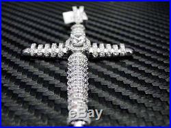 Sterling Silver Fancy C. Z Cubic Zirconia Cross Pendant Charm White Stones Unisex