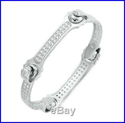 Sterling Silver Gents Torque Stirrup Screw Cubic Zirconia Bangle Bracelet Box