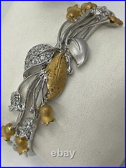 Sterling Silver Gold Wash Tulip & Leaf Cubic Zirconia Cuff Bracelet 7