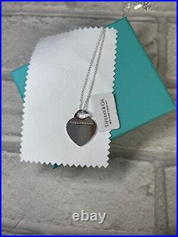 Sterling Silver Heart Tag Diamonte Necklace Return To Brand New