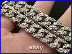 Sterling Silver Icejewlz Cuban Chain Cubic Zirconia. 23 inch