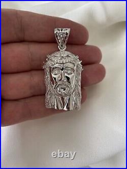 Sterling Silver Jesus Christ Face CZ Pendant 17.00 Grams- Hight 55mm Pendant