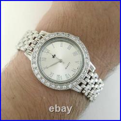 Sterling Silver Jewelry Wristwatch For Men With Cubic Zirconia & Silver Bracelet