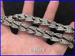 Sterling Silver Long Four Sided Link Cubic Zirconia Chain. 29 inch