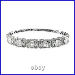 Sterling Silver Made with Finest Cubic Zirconia Bangle Cuff Bracelet Ct 12.8
