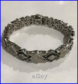 Sterling Silver Men's Silver-Tone Cz Cubic Zirconium Fancy Link Bracelet 9.25