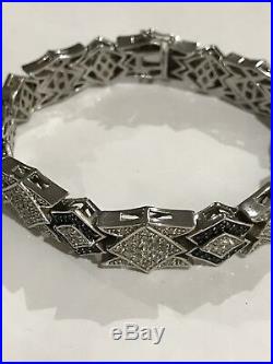 Sterling Silver Men's Silver-Tone Cz Cubic Zirconium Fancy Link Bracelet 9.25