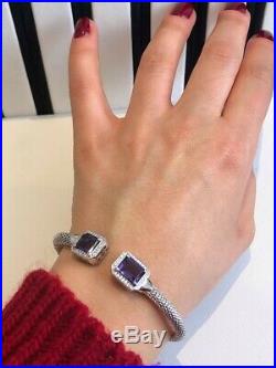Sterling Silver Mesh Bangle Bracelet with Amethyst and Cubic Zirconia