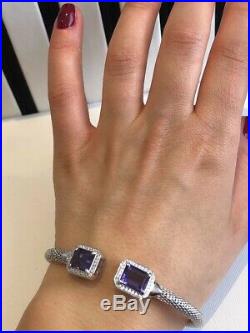 Sterling Silver Mesh Bangle Bracelet with Amethyst and Cubic Zirconia