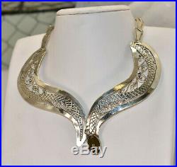 Sterling Silver Mexican Snake Collar Necklace withGoldstone & Cubic Zirconia