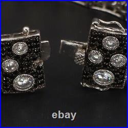 Sterling Silver Modern Cubic Zirconia & Black Tourmaline 6.75 Bracelet 48g