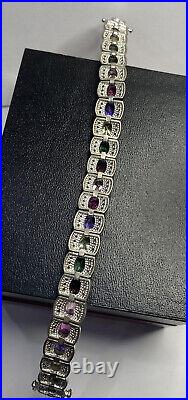 Sterling Silver Multi Gemstone CZ Cubic Zirconia Tennis Rainbow 925 Bracelet 7