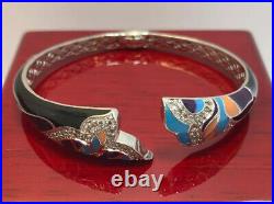 Sterling Silver Onyx Enamel Lab Created Cubic Zirconia CZ Cuff 925 Bracelet 6.5