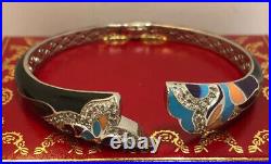 Sterling Silver Onyx Enamel Lab Created Cubic Zirconia CZ Cuff 925 Bracelet 6.5