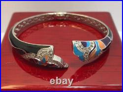 Sterling Silver Onyx Enamel Lab Created Cubic Zirconia CZ Cuff 925 Bracelet 6.5