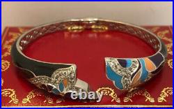 Sterling Silver Onyx Enamel Lab Created Cubic Zirconia CZ Cuff 925 Bracelet 6.5