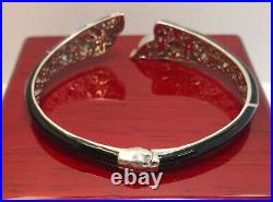 Sterling Silver Onyx Enamel Lab Created Cubic Zirconia CZ Cuff 925 Bracelet 6.5