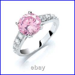 Sterling Silver Pink & White Cubic Zirconia Solitaire Shoulder Set Ring