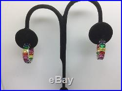 Sterling Silver & Rainbow Baguette Cubic Zirconia Hoop Earrings