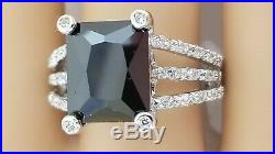 Sterling Silver Rectangle Onyx CZ Ring 11X9 Onyx 30 Cubic Zirconia Size 8 and 9