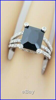 Sterling Silver Rectangle Onyx CZ Ring 11X9 Onyx 30 Cubic Zirconia Size 8 and 9