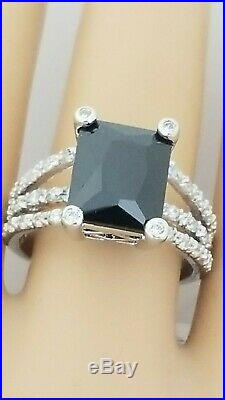 Sterling Silver Rectangle Onyx CZ Ring 11X9 Onyx 30 Cubic Zirconia Size 8 and 9