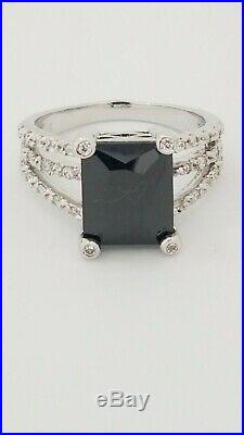 Sterling Silver Rectangle Onyx CZ Ring 11X9 Onyx 30 Cubic Zirconia Size 8 and 9