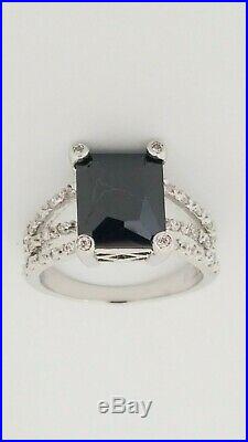 Sterling Silver Rectangle Onyx CZ Ring 11X9 Onyx 30 Cubic Zirconia Size 8 and 9