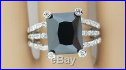 Sterling Silver Rectangle Onyx CZ Ring 11X9 Onyx 30 Cubic Zirconia Size 8 and 9