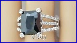 Sterling Silver Rectangle Onyx CZ Ring 11X9 Onyx 30 Cubic Zirconia Size 8 and 9