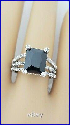 Sterling Silver Rectangle Onyx CZ Ring 11X9 Onyx 30 Cubic Zirconia Size 8 and 9