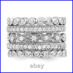 Sterling Silver Rhodium-plated Cubic Zirconia 5 Piece Eternity Ring Set Size 7
