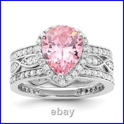 Sterling Silver Rhodium-plated Pink Cubic Zirconia and Clear CZ Ring Size 6