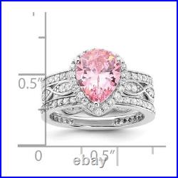Sterling Silver Rhodium-plated Pink Cubic Zirconia and Clear CZ Ring Size 6