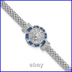 Sterling Silver Rhodium-plated Polished Blue & White Cubic Zirconia Bracelet 7