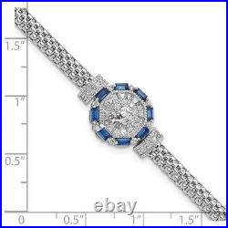 Sterling Silver Rhodium-plated Polished Blue & White Cubic Zirconia Bracelet 7