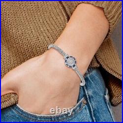 Sterling Silver Rhodium-plated Polished Blue & White Cubic Zirconia Bracelet 7