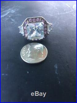 Sterling Silver Ring Large CZ Cubic Zerconia Clear Pink Stones Size 5 1/4