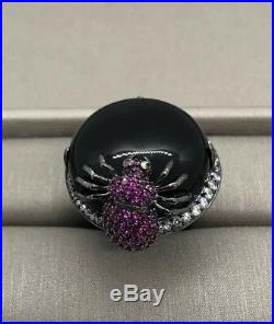 Sterling Silver Ring Spider Agate Cubic Zirconia