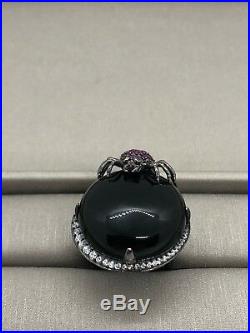 Sterling Silver Ring Spider Agate Cubic Zirconia