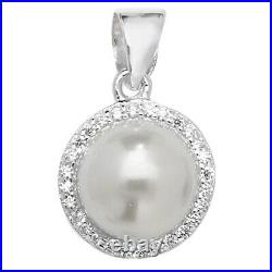 Sterling Silver Round Pearl & Cubic Zirconia Pendant