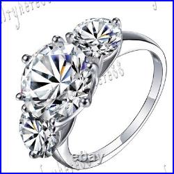 Sterling Silver Shining Bridal Engagement Party Ring Three Stone Cubic Zirconia