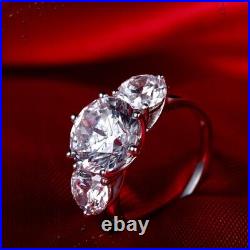 Sterling Silver Shining Bridal Engagement Party Ring Three Stone Cubic Zirconia
